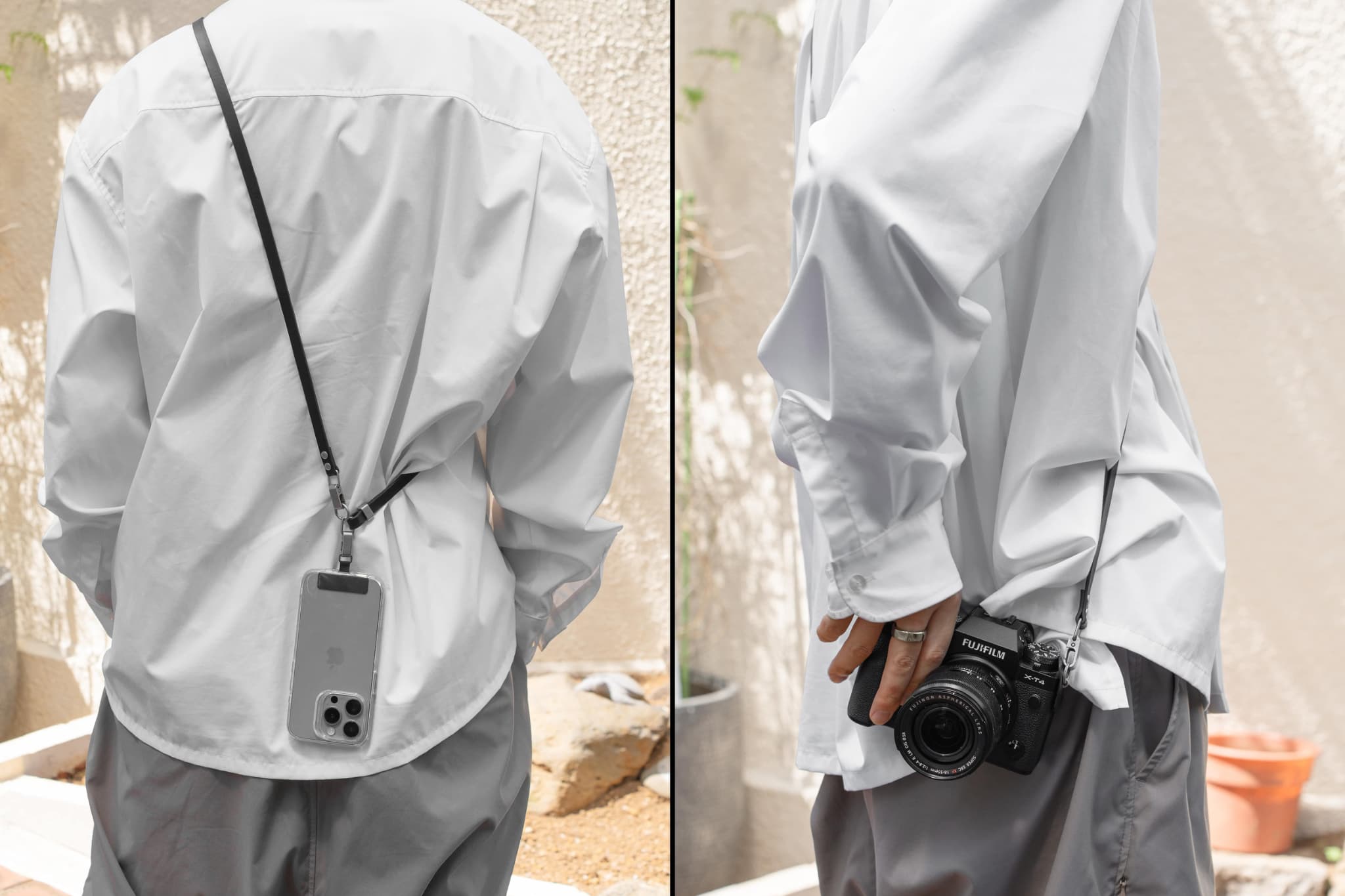 スマホにもカメラにも使える2WAY ストラップ「Leather Long Strap」
